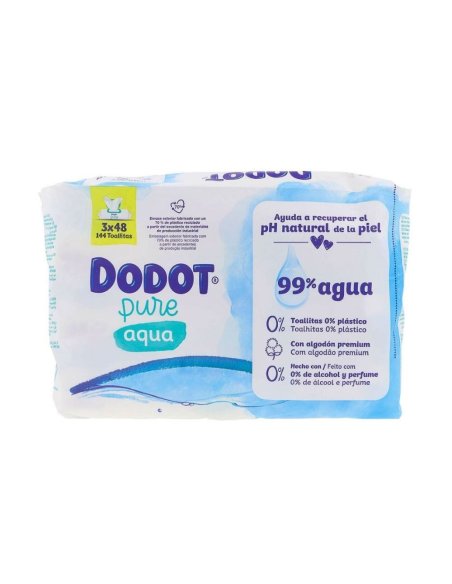 DODOT AQUA PURE TOALLITAS HUMEDAS PARA BEBES  3 ENVASES 48 UNIDADES PLASTIC FREE PACK PROMOCIONA